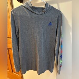 Boys Adidas Heather Gray Hoodie with Sleeve detail.